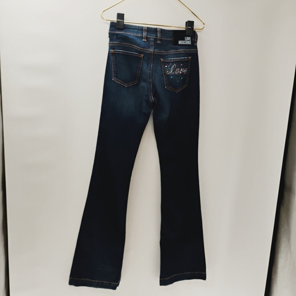 Love Moschino Women's Flare-Leg Jeans Denim‎ Size 26 y2k bedazzled pockets - Picture 11 of 15